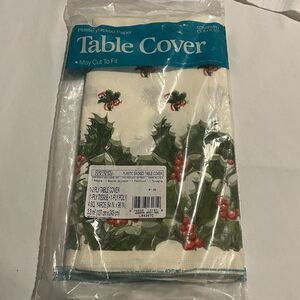 NEW VINTAGE 2 PLY TABLECOVER 54X96 HOLLY/ HOLIDAY CHRISTMAS